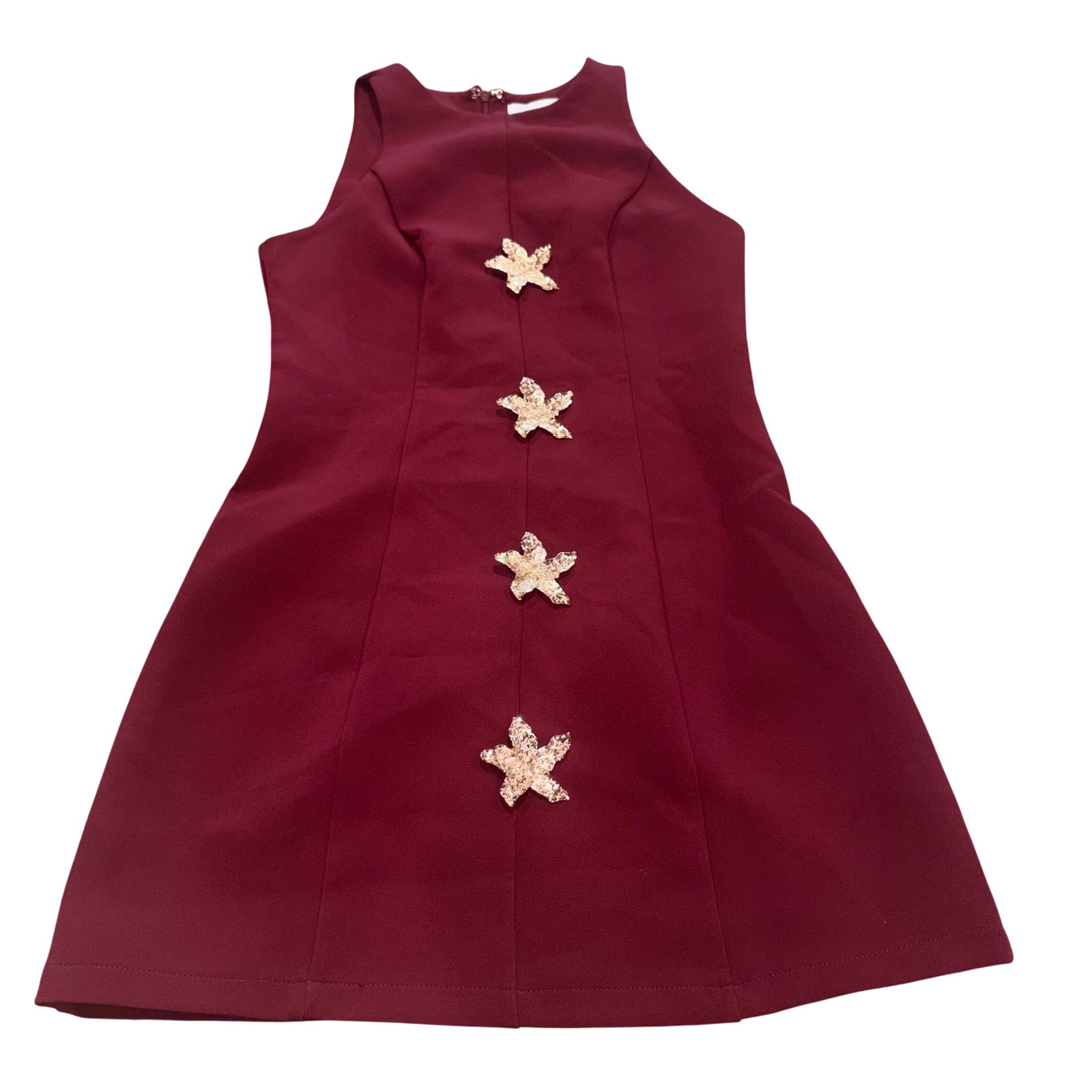 Star Embellished A-Line Mini Dress Party Women 6 Burgundy White Closet